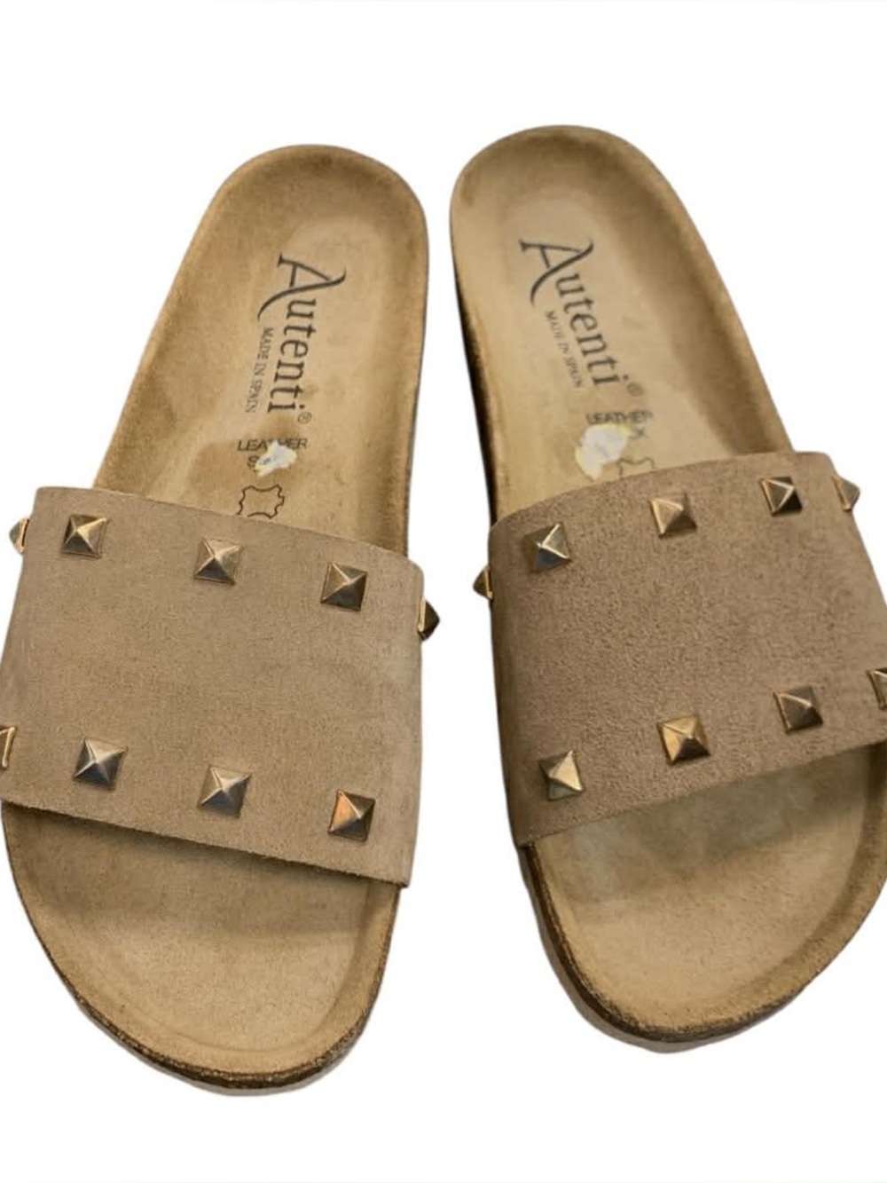 Autenti Taupe Suede Stud Slide Sandals S9